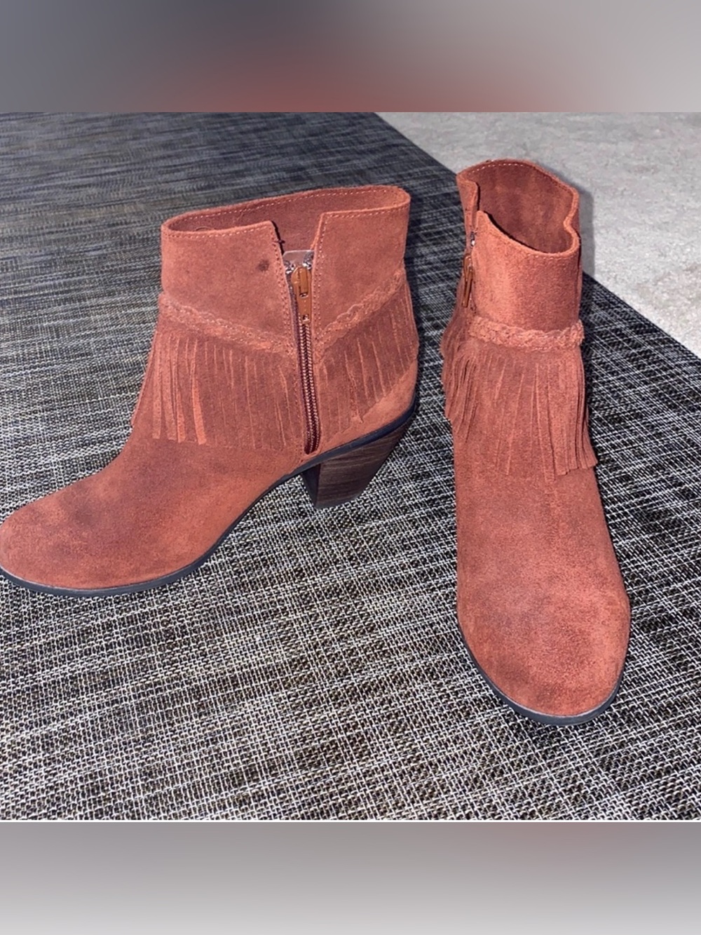 Gianni Bini Rust Suede Fringe Ankle Booties
